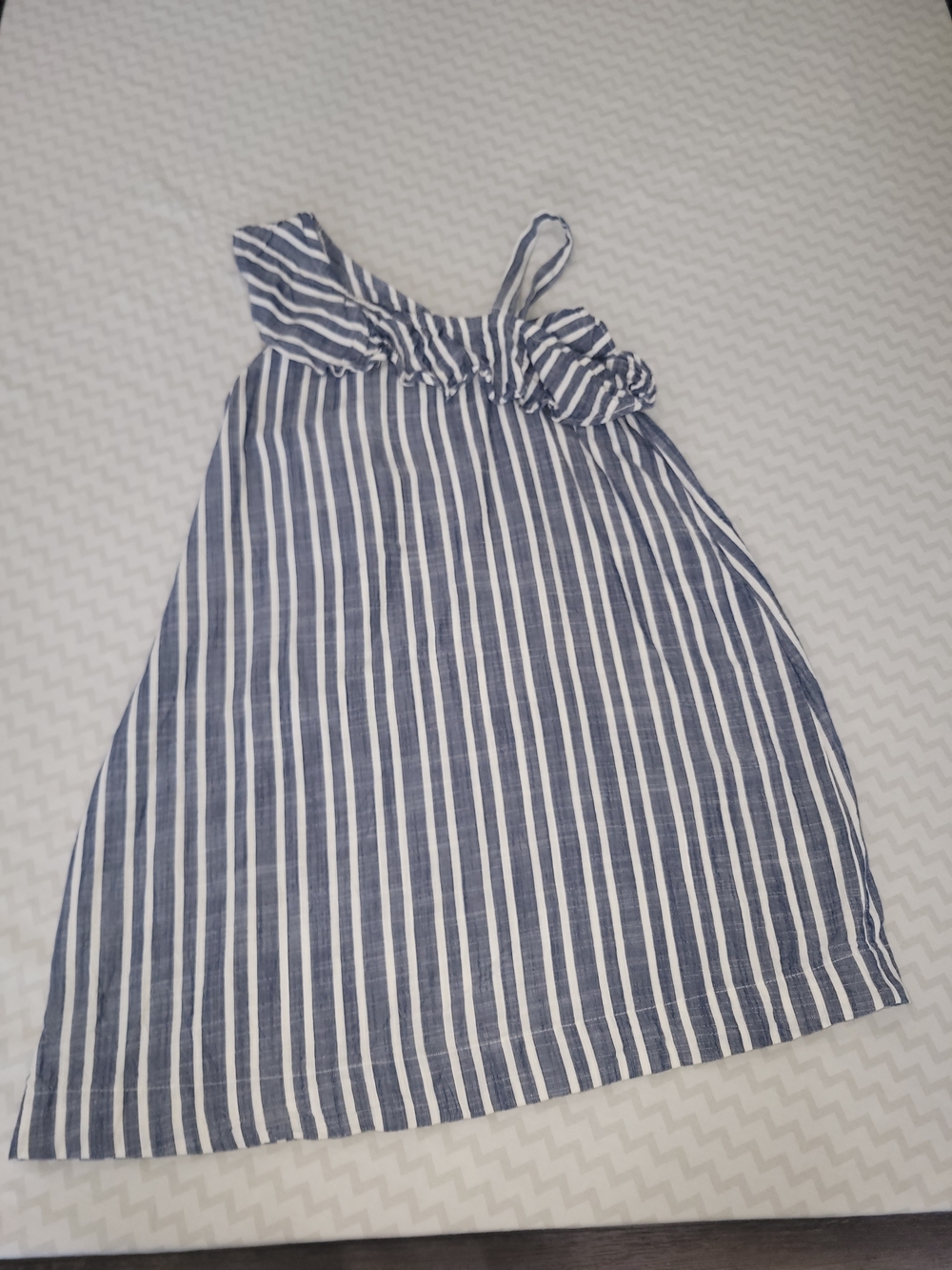 Girls Blue & White One-Shoulder Ruffle Stripe Dress Coastal Summer - Picture 3 of 11